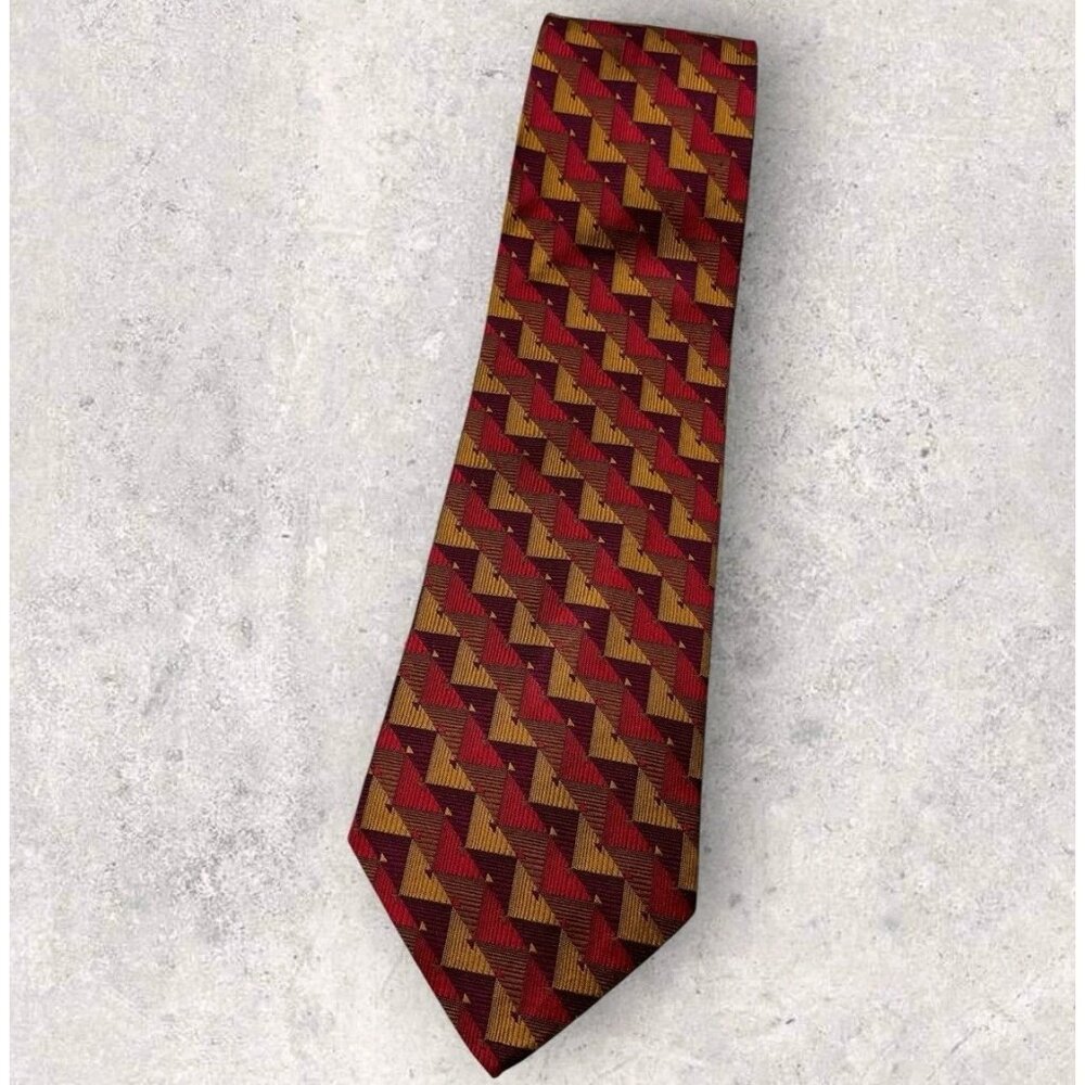 MODILIANI Silk Tie ITALY Burgundy Red Gold Geometric W:3.7" EUC